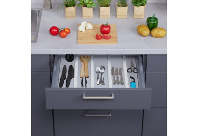 Relaxdays Schubladentrenner 4er Set Bambus Silikon Weiß Längenverstellbar Rutschfest 46 cm bis 56 cm 6 cm x 1,5 cm 0,3 kg