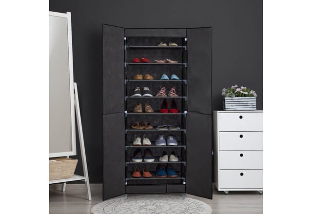 Relaxdays Schuhschrank Stoff Anthrazit 10 Fächer Magnetverschluss 168 cm x 61 cm x 31,5 cm 2,9 kg