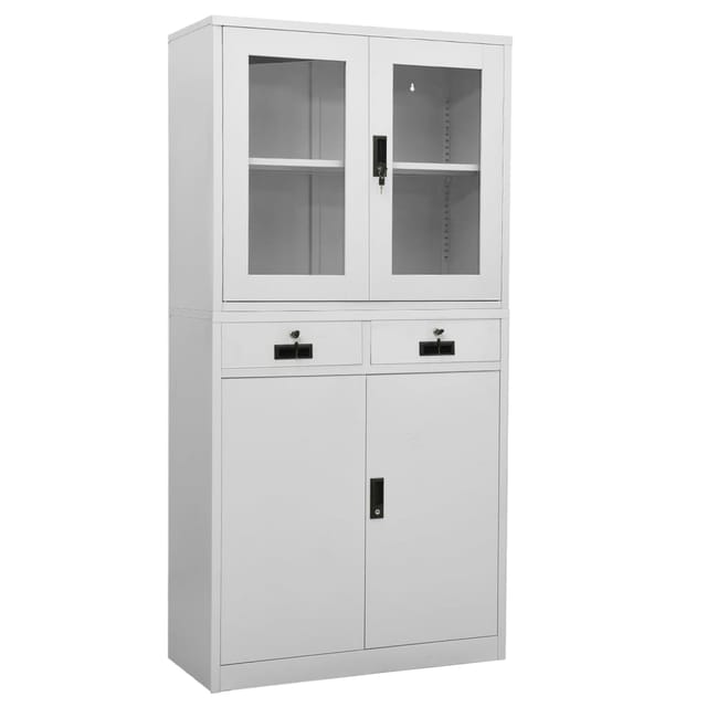 vidaXL Büroschrank Hellgrau 90x40x180 cm Stahl und Gehärtetes Glas 336422