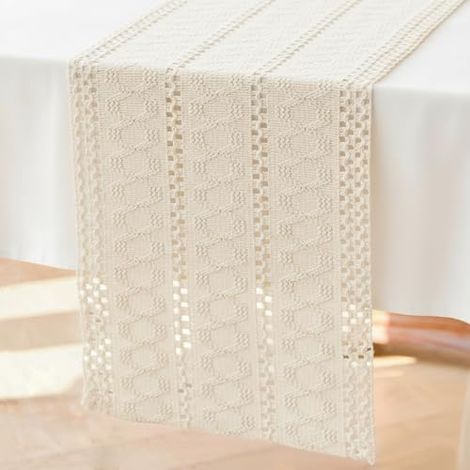 Beige-weißer Boho-tischläufer Aus Makramee, Tischdekoration Aus Baumwoll-leinen-gewebe, Moderne, Waschbare Tischdecke Im Boho-stil Für Hochzeiten, Hochzeiten, Landhauspartys, Rustikale Esszimmer, Gebu