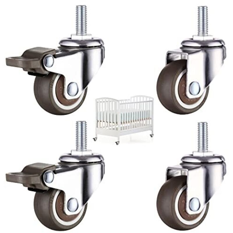 Möbelrollen, Stuhl-/bürorollen, M8 X 15 Mm Gewinderollen, 2 Mit Bremsen + 2 Ohne Bremsen, 360° Drehbar, 40 Kg Tragkraft, Gummimöbelrollen