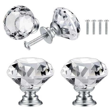 4 Stück Kristall-türknöpfe, Diamantgriffe, Diamant-möbelgriffe, Dekorative Knöpfe Für Schränke, Schubladen Und Küchen – 30 Mm