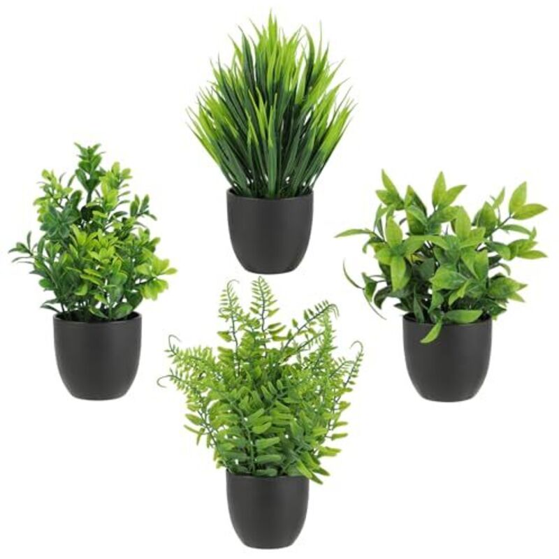 Set Mit 4 Künstlichen Topfpflanzen – Künstliche Zimmerpflanzen Mit Natürlichem Design – Zimmerpflanzen Für Büro, Wohnzimmer Oder Badezimmer, Pflegeleicht Und Langlebig.