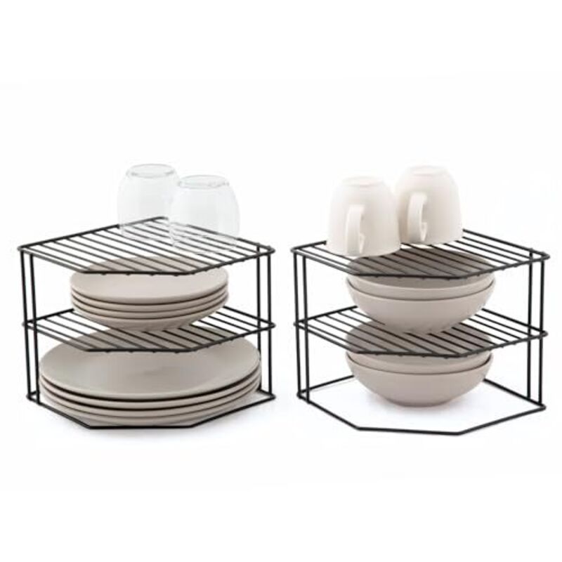 3-stöckiges Tellerregal – 2er-set Küchenschrank-organizer – Schwarz