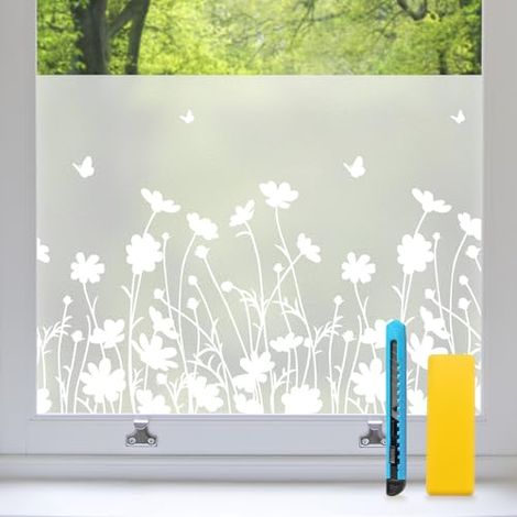 Sichtschutzfolie Mit Floralem Muster, Hoher Sichtschutz, Uv- Und Hitzebeständig, Elektrostatisch, Selbstklebend, Für Schlafzimmer, Wohnzimmer, Büro Und Badezimmer, 45 X 200 Cm