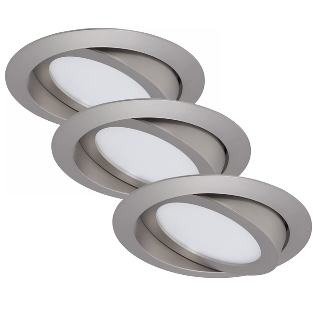 Briloner LED-Einbauleuchte 3er-Set Nickel Schwenkbar H: 3,4 cm Ø: 14 cm