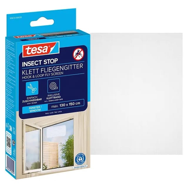 tesa® Insect Stop Klett Fliegengitter für Fenster weiß
