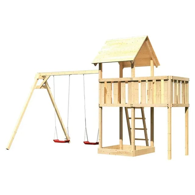 Karibu Spielturm Lotti mit Doppelschaukel & Anbauplattform