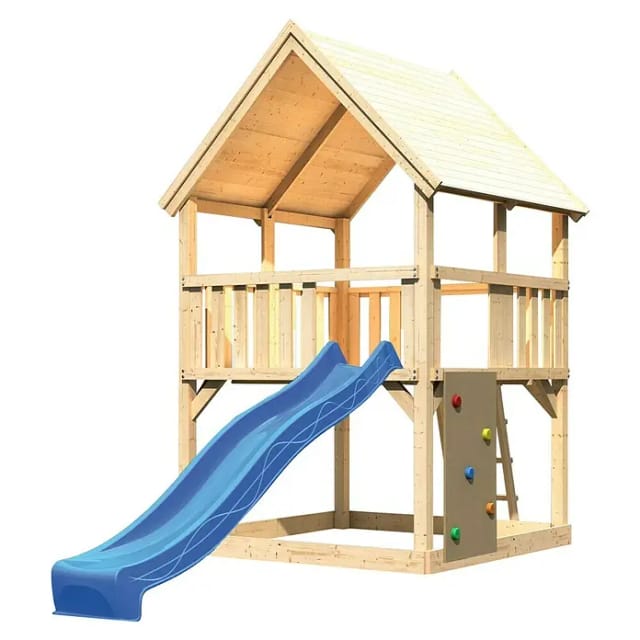 Karibu Spielturm Luis Satteldach Kletterwand Rutsche Blau