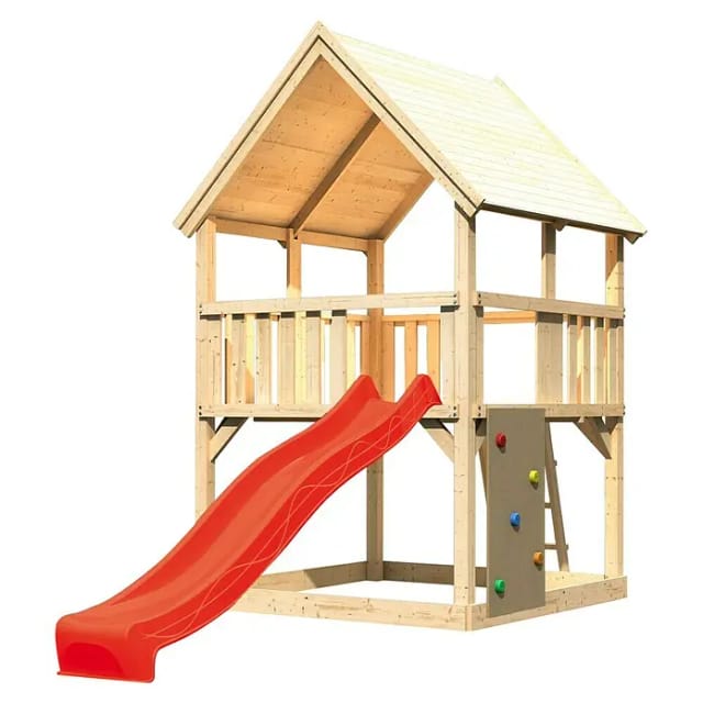 Karibu Spielturm Luis Satteldach Kletterwand Rutsche Rot
