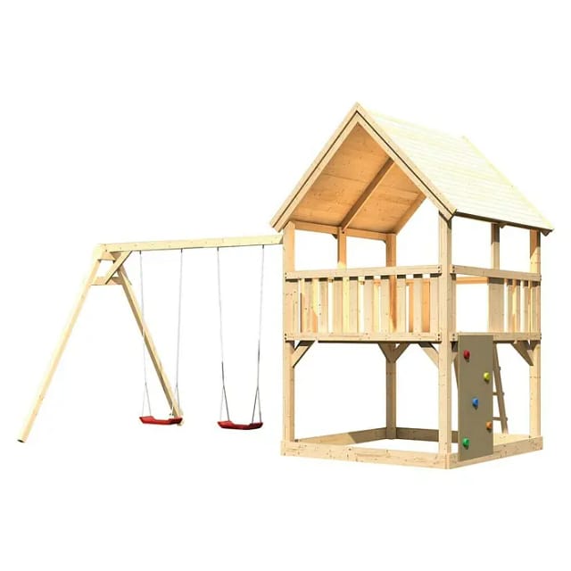 Karibu Spielturm Luis Satteldach Doppelschaukel Kletterwand