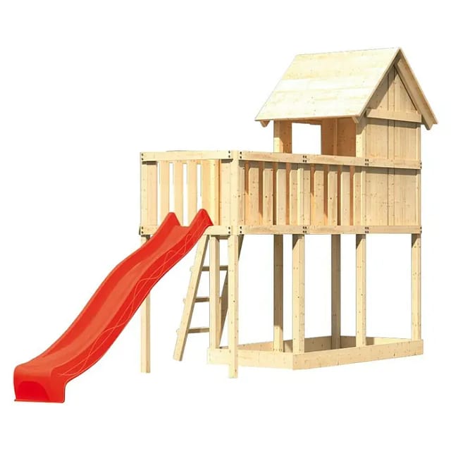 Karibu Stelzenhaus Frieda Anbauplattform Rutsche Rot