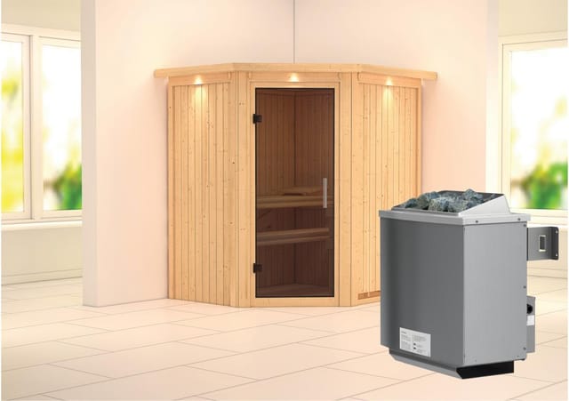 Karibu Sauna Tjorven + Ofen eing. Steuerung, Glastür Graphit