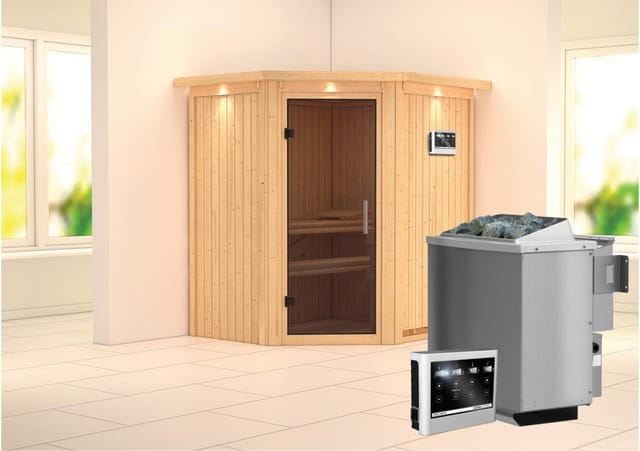 Karibu Sauna Tjorven + Bio-Ofen ext. Strg. Easy, Glastür Graphit