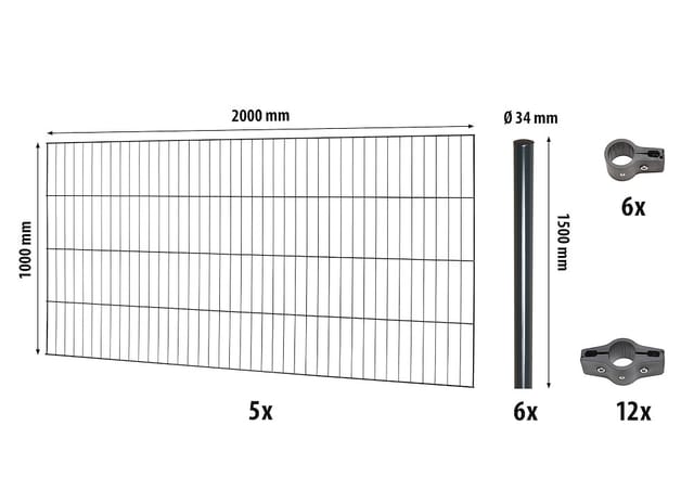 Einstabmattenzaun-Set Classic Anthrazit 100 cm x 1000 cm