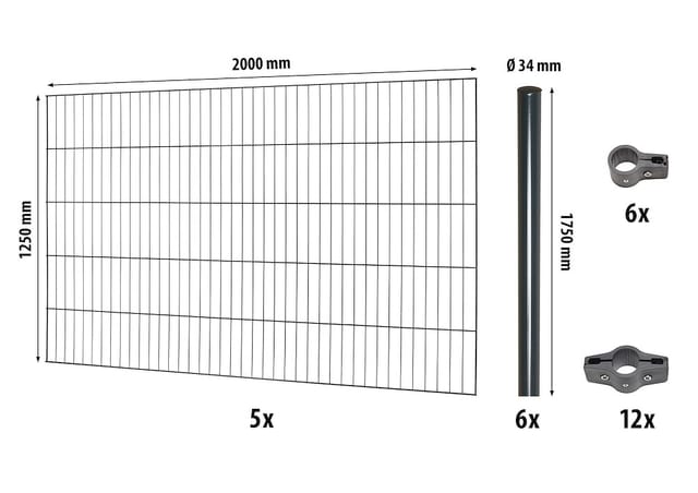 Einstabmattenzaun-Set Classic Anthrazit 125 cm x 1000 cm