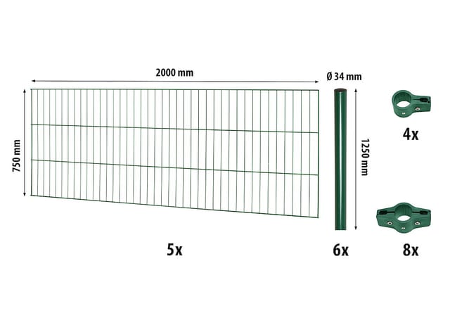 Einstabmattenzaun-Set Classic Grün 75 cm x 1000 cm