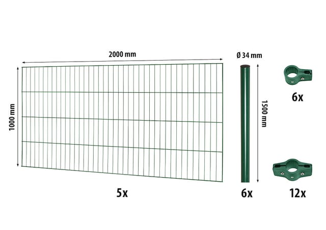 Einstabmattenzaun-Set Classic Grün 100 cm x 1000 cm