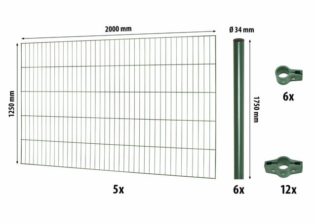 Einstabmattenzaun-Set Classic Grün 125 cm x 1000 cm
