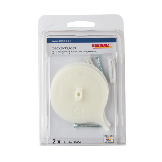 Gardinia Deckenträger für Aluminium-Vorhangschiene 3-läufig Weiß 2-er Pack