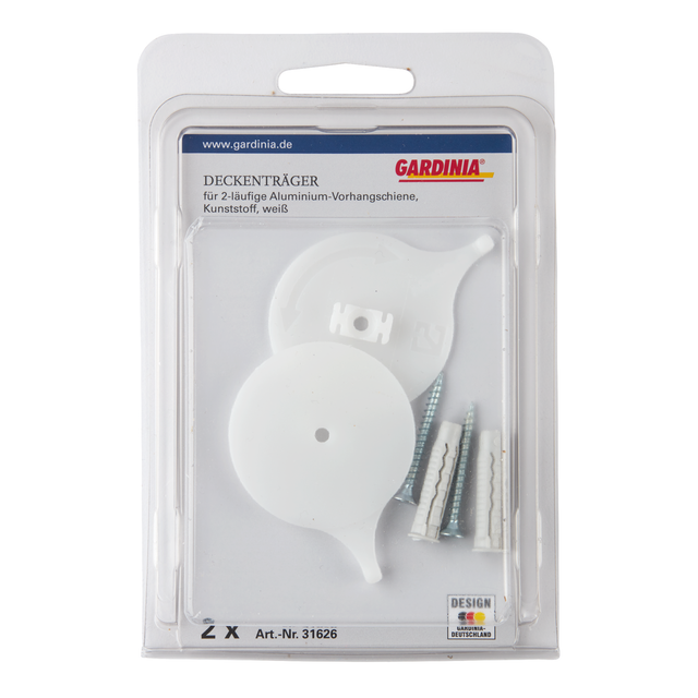 Gardinia Deckenträger für Aluminium-Vorhangschiene 2-läufig Weiß 2-er Pack