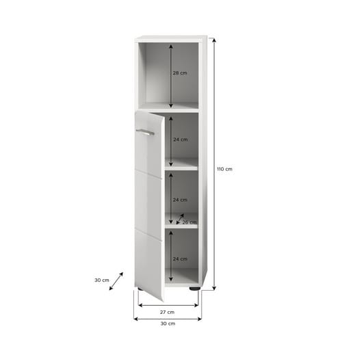Standschrank Ice 30 cm x 110 cm x 30 cm Weiß-Weiß