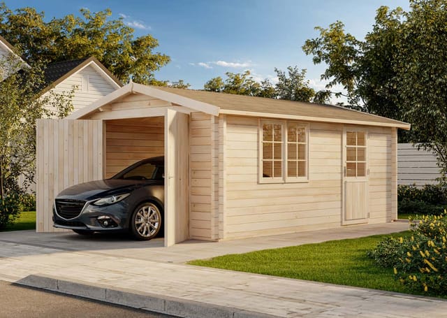 Alpholz Holzgarage Modell A-70 ISO Fichte Natur B 400 cm X T 598 cm