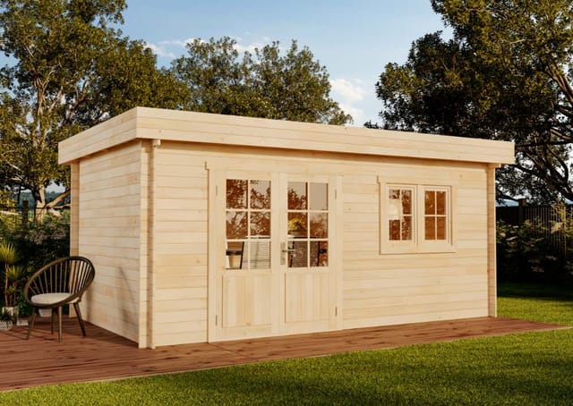 Alpholz Gartenhaus Spree-28 Pultdach 520 cm x 320 cm Naturbelassen