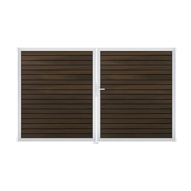 GroJa Steckzaun-Tor Solid-Rhombus 2-flg. EV1 DIN Rechts Walnuss Co-Extrudiert