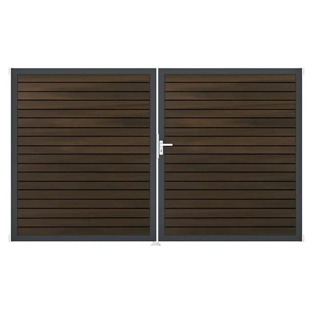 GroJa Steckzaun-Tor Solid-Rhombus 2-flg. DB703 DIN Rechts Walnuss Co-Ex.