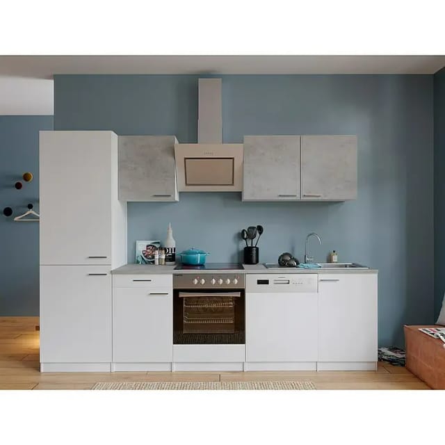 Respekta Economy Küchenzeile KB280WWBSCGKE178 280 cm Weiß-Beton Optik