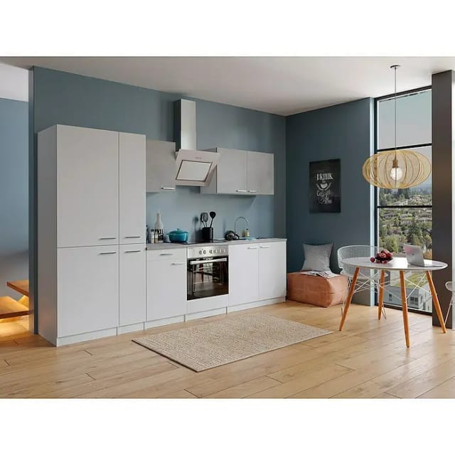 Respekta Economy Küchenzeile KB300WWBSCGKE178 300 cm Weiß-Beton Optik