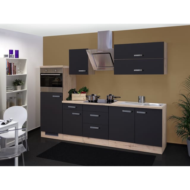 Flex-Well Exclusiv Küchenzeile Lara 270 cm Anthrazit-San Remo Eiche NB