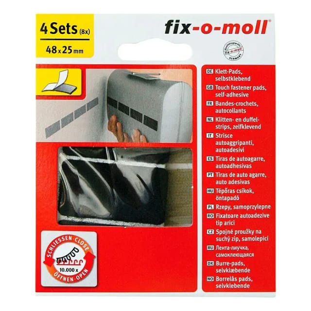 Fix-o-moll Klettpads Klebend Grau-Schwarz 48 mm x 25 mm 4 Sets