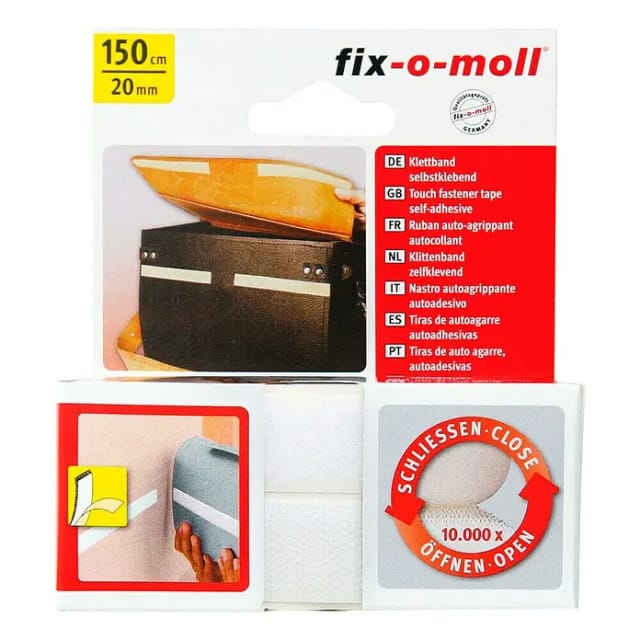 Fix-o-moll Klettband selbstklebend Weiß 150 cm x 20 mm