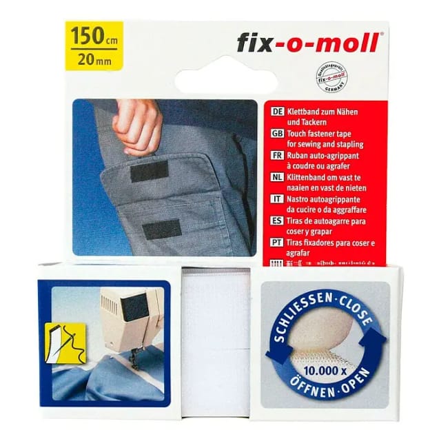 Fix-o-moll Klettband zum Nähen weiß 150 cm 20 mm