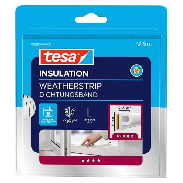 Tesamoll Fensterdichtung / Türdichtung P-Profile Gummidichtung Weiß 6 m