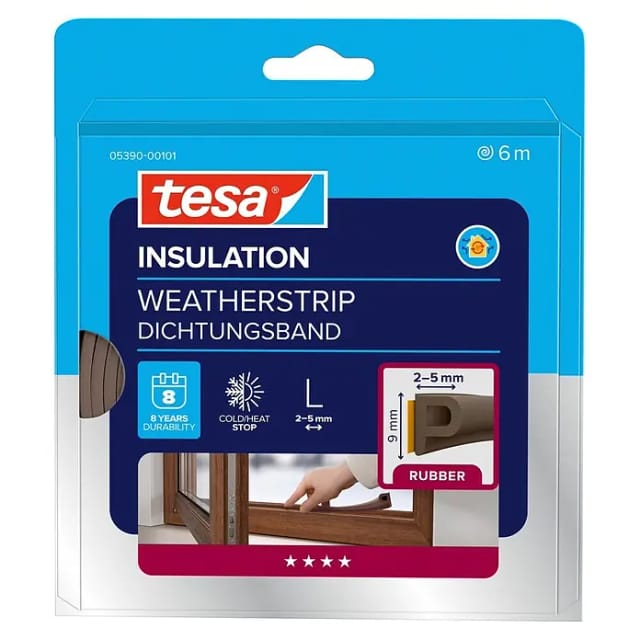 Tesamoll Fensterdichtung / Türdichtung P-Profile Gummidichtung Braun 6 m