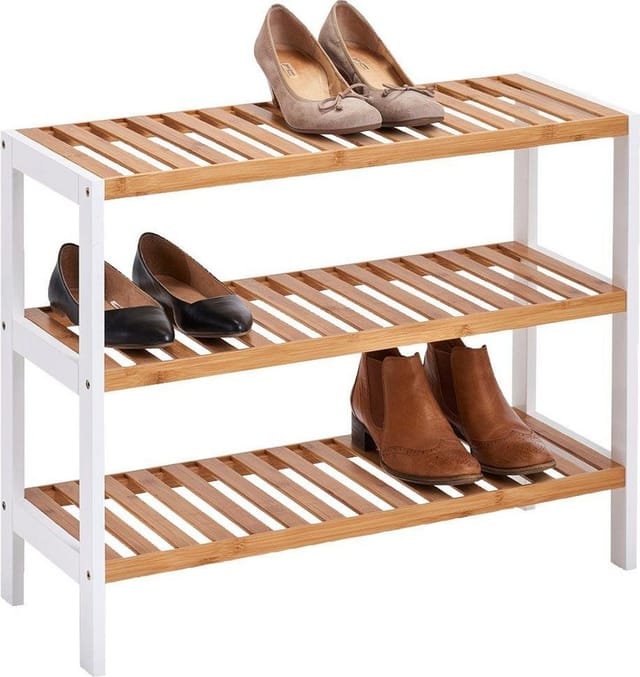 Zeller Schuhregal mit 3 Ablagen Bambus/MDF 54 cm x 26 cm x 70 cm Weiß
