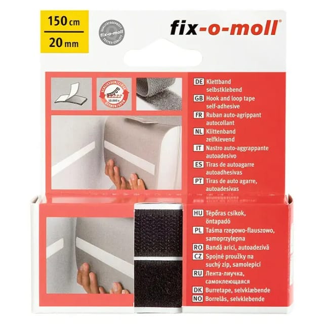 Fix-o-moll Klettband selbstklebend Schwarz 150 cm x 20 mm