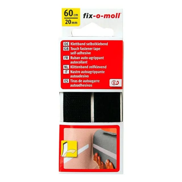 Fix-o-moll Klettband selbstklebend Schwarz 60 cm x 20 x mm