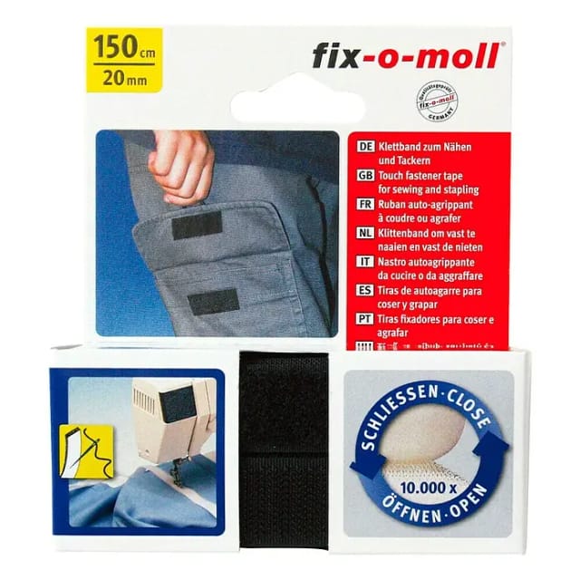 Fix-o-moll Klettband zum Nähen Schwarz 150 cm x 20 mm