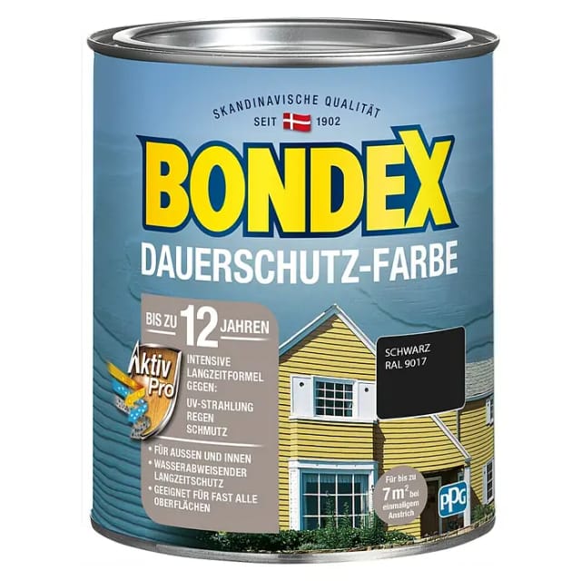 Bondex Dauerschutz-Farbe Schwarz Seidenglänzend 750 ml