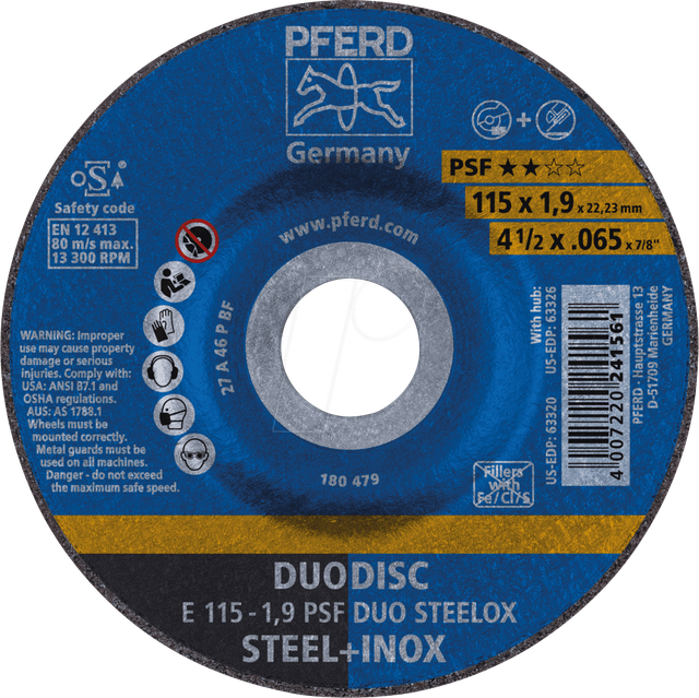 Pferd Trennscheiben PSF E Duo Steelox 115 mm x 1,9 mm