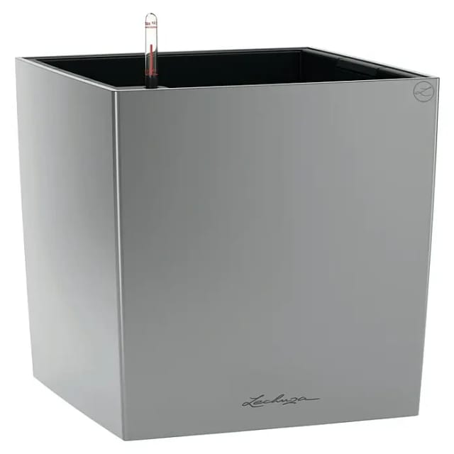 Lechuza® Pflanzgefäß Cube Premium 40 cm x 40 cm Silber metallic