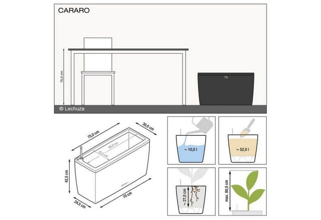Lechuza® Pflanzgefäß Cararo Premium 75 cm x 30 cm Anthrazit metallic