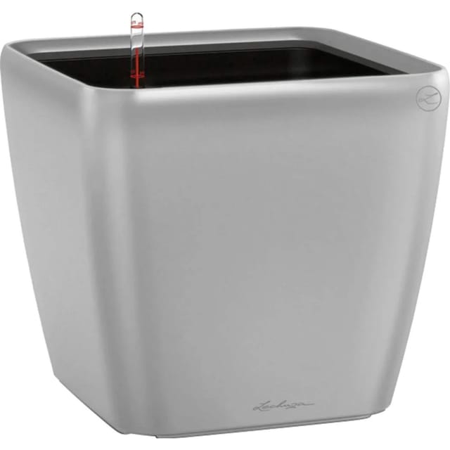 Lechuza® Pflanzgefäß Quadro Premium LS 35 cm x 35 cm x 33 cm Silber metallic