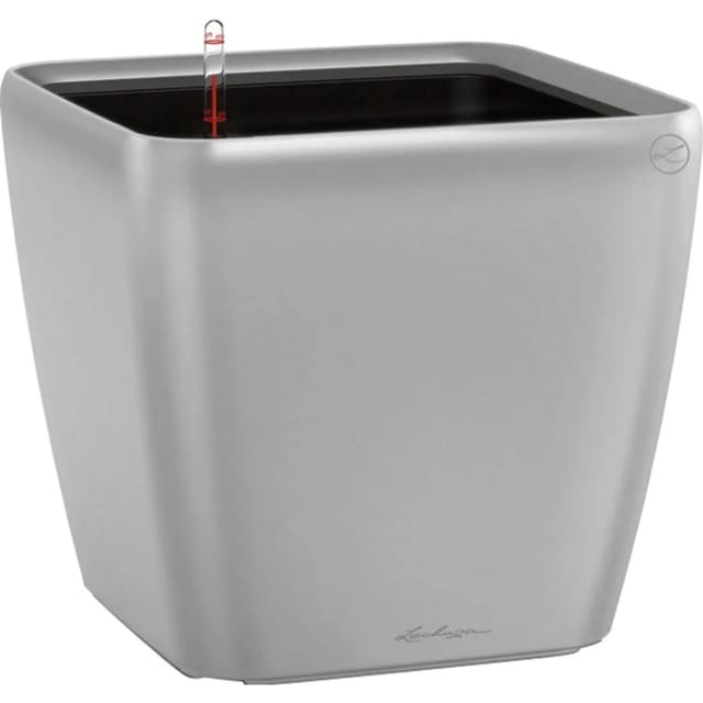 Lechuza® Pflanzgefäß Quadro Premium LS 43 cm x 43 cm x 40 cm Silber metallic