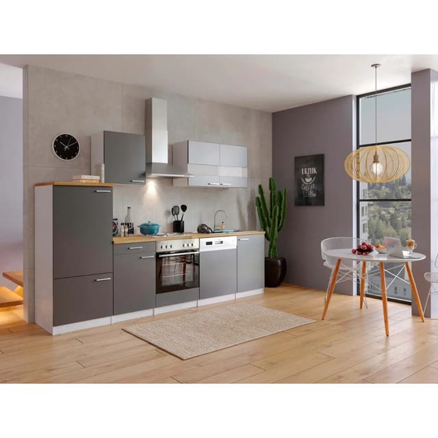 Respekta Küchenzeile ohne E-Geräte LBKB280WG 280 cm Grau-Weiß Glänzend
