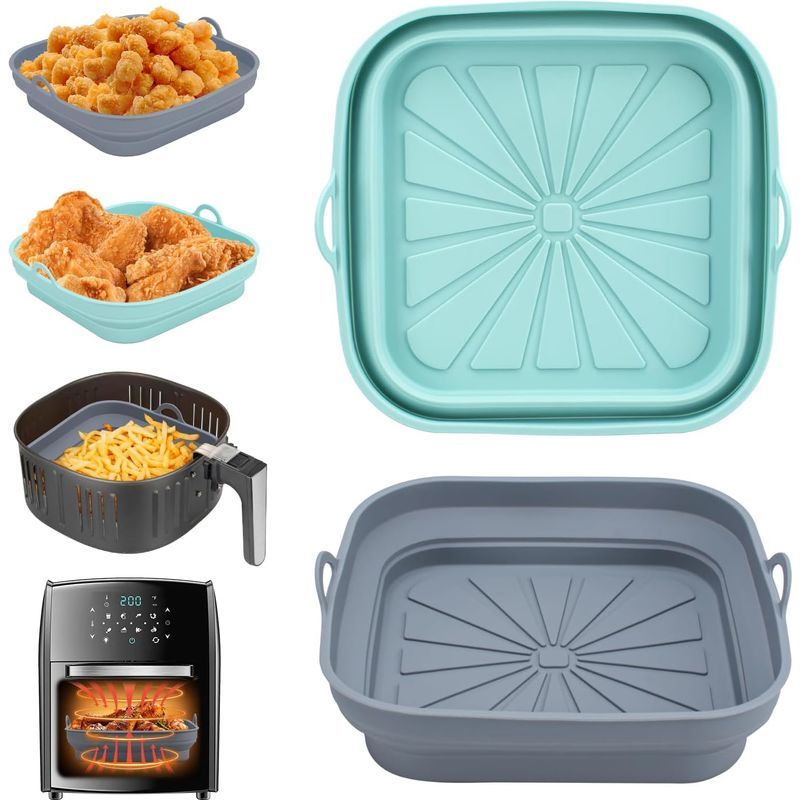 Bravix Silikon-heißluftfritteusen-formen-zubehör, 2 Stück Wiederverwendbare Heißluftfritteusen-korbform, Faltbarer Quadratischer Flacher Topfeinsatz Für Heißluftfritteuse, Mikrowelle, Backofen